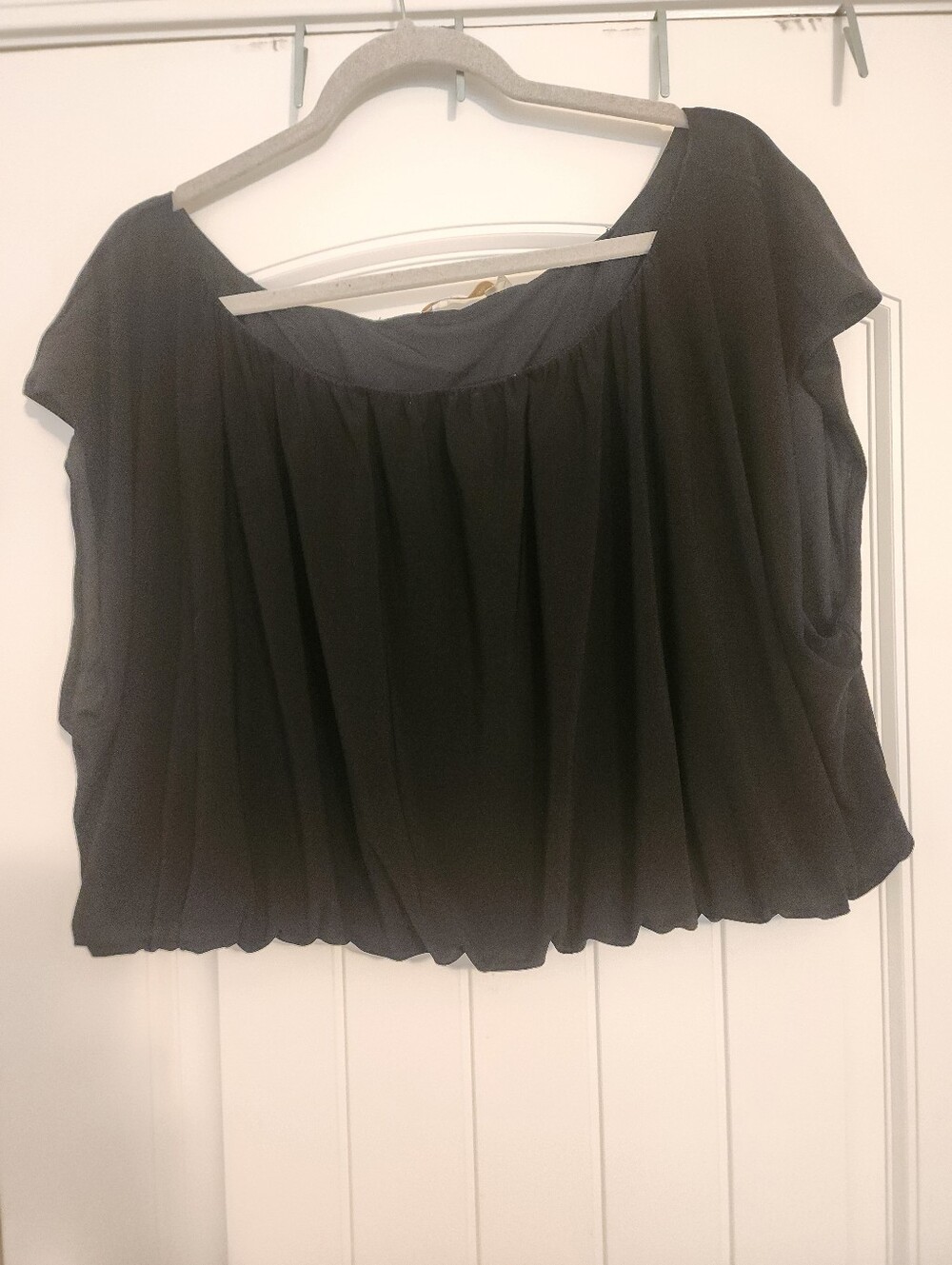 Ramy Brooke Black Women's Pleated Cap-Sleeve Bubble Crop Top XXL